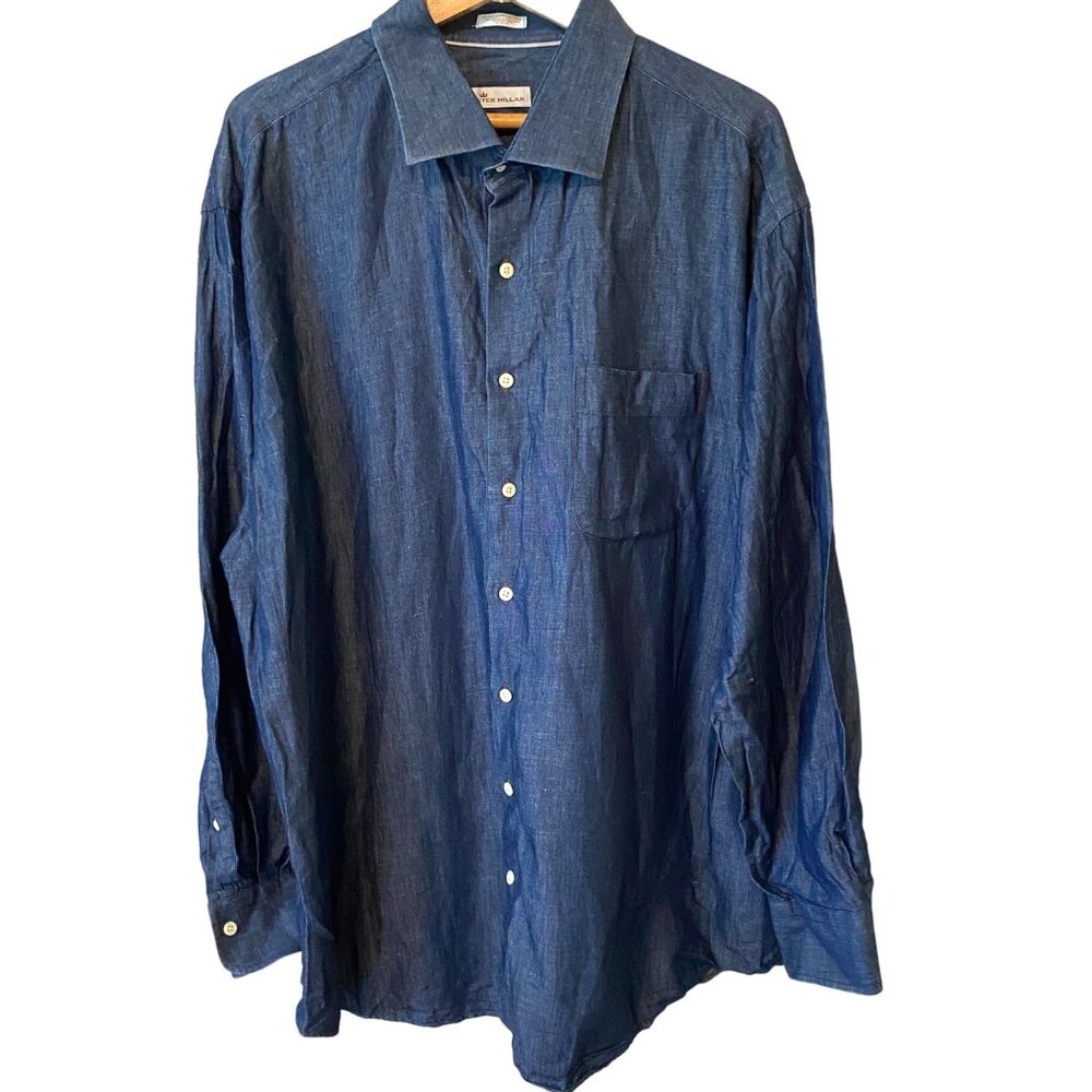 Men’s Peter Millar Crown Cool Denim Button Up Shirt Size XXL